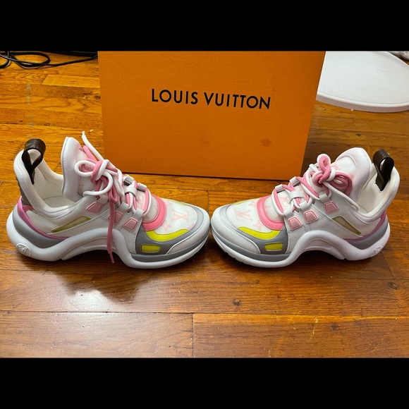 Pink white and yellow Louis Vuitton lv arch-light sneakers - Picture 3 of 8